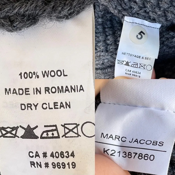 Marc Jacobs Aran Charcoal Chunky Cable Knit Wool Sweater Pullover small - Picture 10 of 16